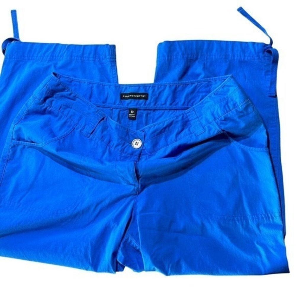 Counterparts Womens Cobalt Blue Cropped Capri Pants Tie Hem Size 10 210198HA